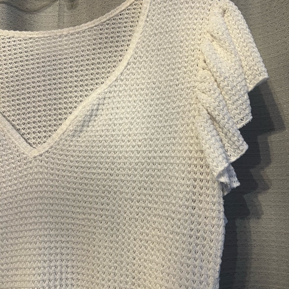 Waffle  White Ruffle Sleeve Top - Picture 2 of 2